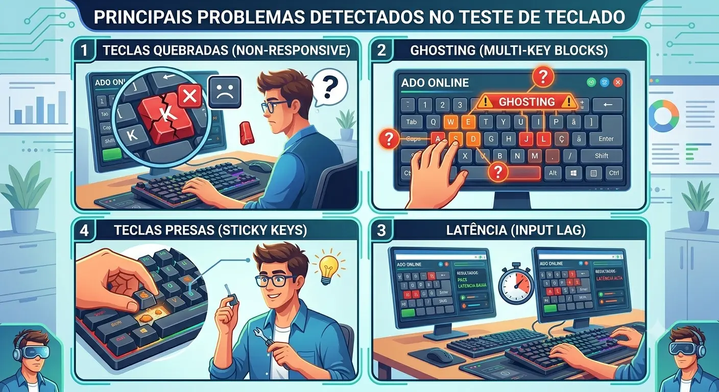Teclas do teclado sendo testadas online