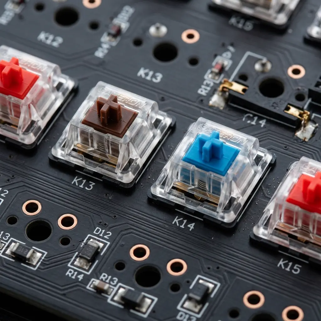 Mechanical keyboard switches close-up